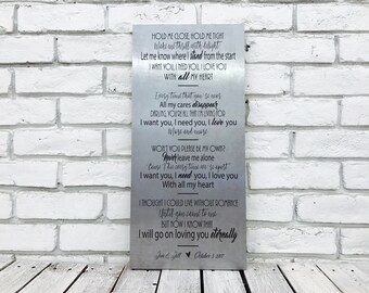 10 year anniversary gift, song lyrics, wedding song, metal wall art, tin anniversary gift, family name sign, gift for him, personalized