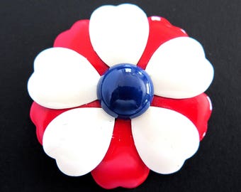 Vintage Red White Blue Enamel Flower Power Pin Patriotic Brooch