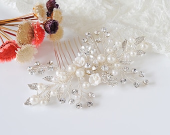 Bridal Hair Comb, Boho Hair Vine, Crystal Flower Leaf Hair Pin, Pearl Cluster Hair Comb, Boho Hair Accessories, Wedding Hair Jewelry, BONITA