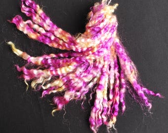 Raspberry Lemonade Mohair Locks / 0.25 oz / Art Yarn Locks / Tail Spinning / Cruelty Free / Hand Dyed / Raspberry Cream Yellow / So Silky!