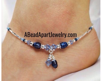 Anklet Ankle Bracelet Sterling Silver Anklet Royal Blue Pearl Anklet Blue Anklet Something Blue Wedding Anklet Crystal Anklet Beach Anklet