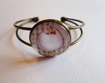 Bracelet "Poulette", bronze cabochon, costume jewelry