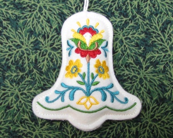 CHRISTMAS ORNAMENT, embroidered ornament, decoration, tree ornament, padded, bell