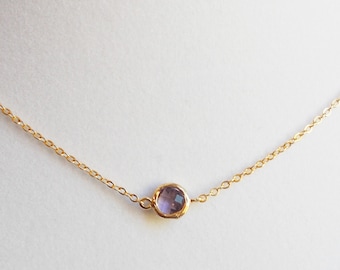 Mini Amethyst Pop 16K Gold Plated Stacking Necklace - BridesMaid Gift - Gemstone Necklace - Amethyst Stone Necklace