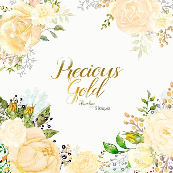 Gold rose clipart bouquet floral roses png yellow cream ivory
