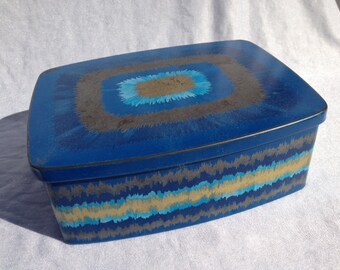 Retro Blue And Gold Tin Canister Ira Denmark 8 Inches