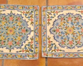Vintage Crewel Embroidered French Shabby Chic Country Pillow Shams