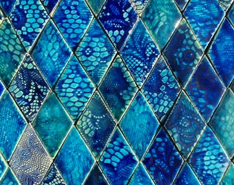 0.25 sqm Blue and Aqua Textured Diamond-shaped Stoneware Tiles *Seconds*