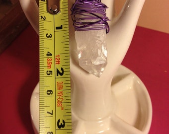 Clear Quartz Wire Wrapped Pendant with purple
