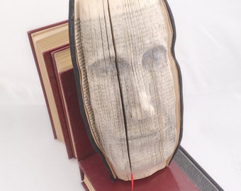 Book sculpture carved book face portrait relief unique gift art object