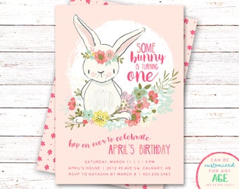 Bunny Birthday Invitation, Bunny Invitation, First Birthday Invitation, Bunny Birthday Invitations, Bunny Birthday Invitation, Floral Invite