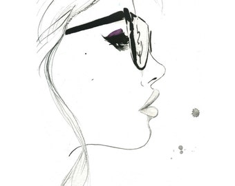 That Nerdy Girl, original watercolor and pen fashion illustration by Jessica Durrant