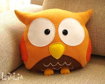 ORANGE OWL CUSHION RainbOWL -Decorative plush pillow -