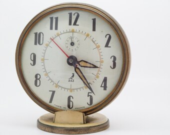 Antique French Art Deco Large Round Jaz Alarm Clock