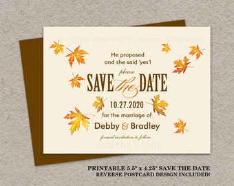 autumn trees save the date postcard fall save the date