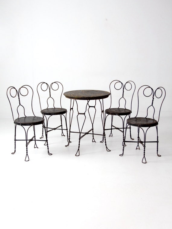 Ice Cream Parlor Table And Chairs Vintage Black Cafe Table - Ice Cream Parlor Table And Chairs Vintage Black Cafe Table