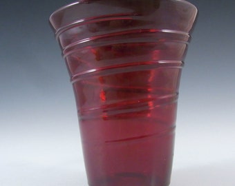 Whitefriars/Powell Ruby Red Glass Ribbon Trail Vase #8886 #1