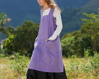 Linen Pinafore Apron, square Cross Linen Apron, linen dress, linen apron, linen pinafore, lilac Long Linen Apron, linen tunic, tunic dress