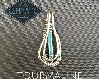 Blue Tourmaline sterling silver pendant