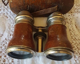 Vintage Opera Glasses in Chocolate Leather Case!