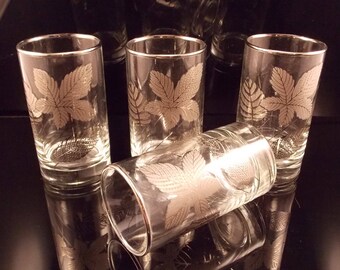 Vintage Libbey Drinking Glasses Platinum Leaves Set of 4