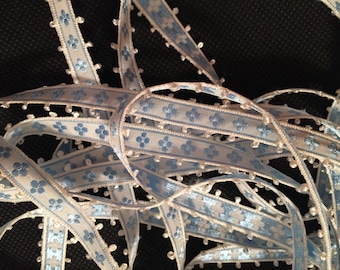 Vintage Jacquard Floral with Picot edge. Narrow Ribbon, Picot Ribbon, Fine Ribbon, Vintage Picot, Narrow Picot, Sold by the yard.