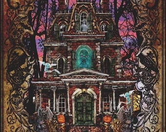 Cross Stitch Pattern, INSTANT PDF DOWNLOAD, 'Fright Night by Lewis T.Johnson' Counted Cross Stitch, Haunted House, Halloween Cross Stitch