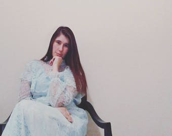 Baby Blue Full Length Vintage 1960s Dress