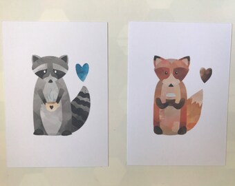 The Fox & raccoon - postcard
