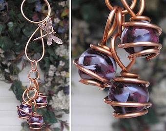 Dragonfly Butterfly Glass & Copper Garden Art Suncatcher Yard/Lawn/Outdoor Decor