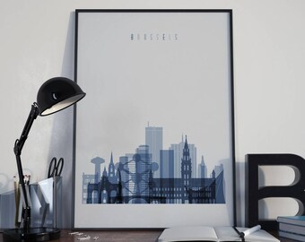 Brussels Art Brussels Watercolor Brussels Multicolor Brussels Wall Art Brussels Wall Decor Brussels Home Decor Brussels Skyline Belgium Art