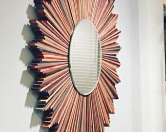 Multi-Colored Wood Starburst Mirror - **US Shipping Included!