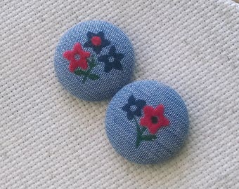 Needle Minder, Chambray, Floral, Vintage, Scout and Remy 2 Piece Reversible Needleminder, for Cross Stitch, Sewing, Embroidery,Needlepoint
