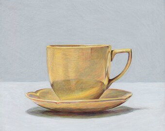 Teacup. Original egg tempera painting, framed.