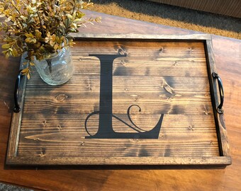 Personalized wooden tray with handles