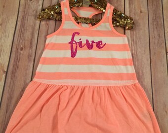 Fifth Birthday Dress 5th Birthday Girl Outfit Birthday Dress 5th Birthday Tank Dress Five Year Old Dress