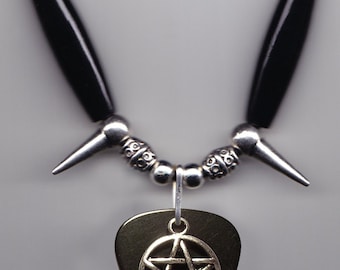 Pentagram Charm Black Guitar Pick Necklace