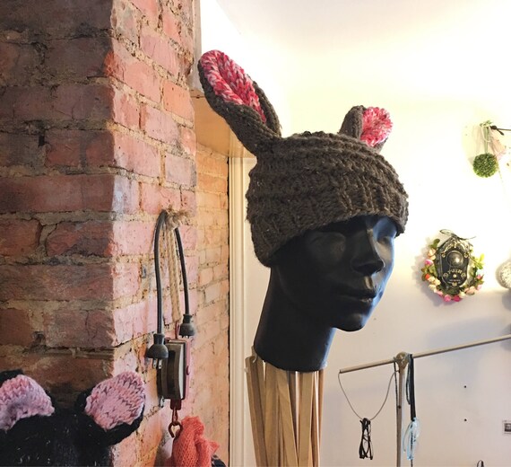 Bunny ears! Chunky knit winter hat older kid/ADULT sized. Fits most