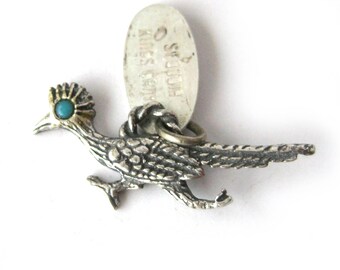 Vintage Sterling Silver Roadrunner Charm / Sequoia Kings Canyon Souvenir Roadrunner with Turquoise Eye / Charm Bracelet / Travel Souvenir