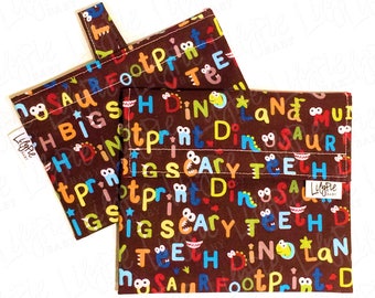Reusable Sandwich Bag & Reusable Snack Bag in "Dinosaur Alphabet" cotton print - Back to School