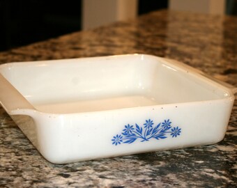 Anchor Hocking Fire King Oven Ware//Corn Flower Blue Design//8" Square Dish//Vintage Anchor Hocking