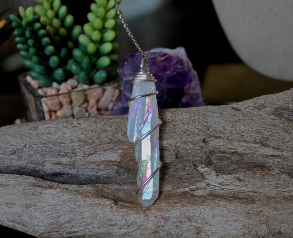 Crystal Hippie Jewelry Titanium Aura Quartz Necklace