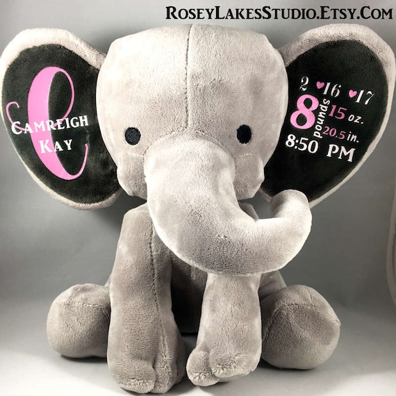 Birth Announcement Elephant Monogram Elephant Birth Stats