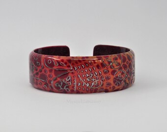 Polymer Clay Cuff Bracelet - Large Cuff Bracelet - Plus Size Cuff - Gift for Her - Handmade Brocade Patterned Cuff Bracelet