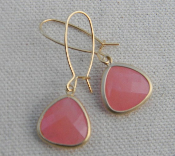 Pink and Gold Earrings on Kidney Wires Bride Bridal