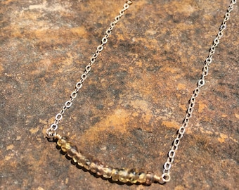 Tricolored sapphire gemstone bar necklace on sterling silver