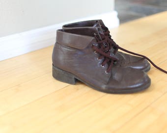 vintage brown leather oxfords ankle boots lace up womens 9