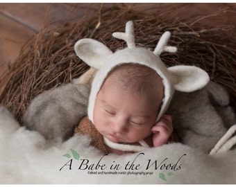 FREE Shipping! White Felted Deer bonnet