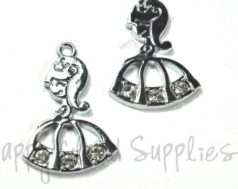 Princess Silver Rhinestone Charms... 2pcs