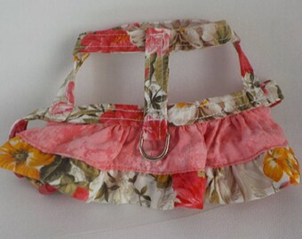 Dog Harness - Dog Clothes - Custom Dog Harness - Coral Rose Ruffle - Dog Apparel - Dog Dress - Small Dog Harness